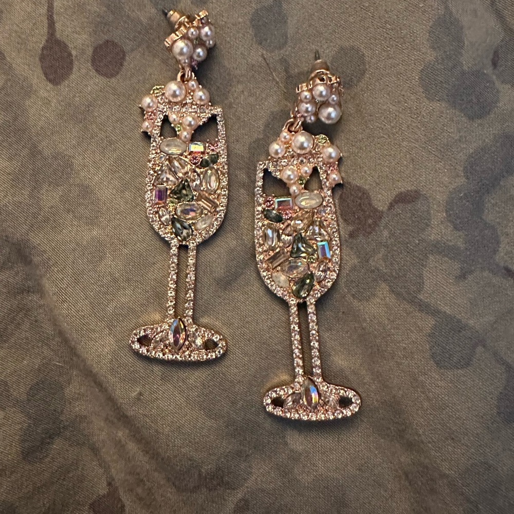 Elegant Gold and Silver Champagne Glass Earrings